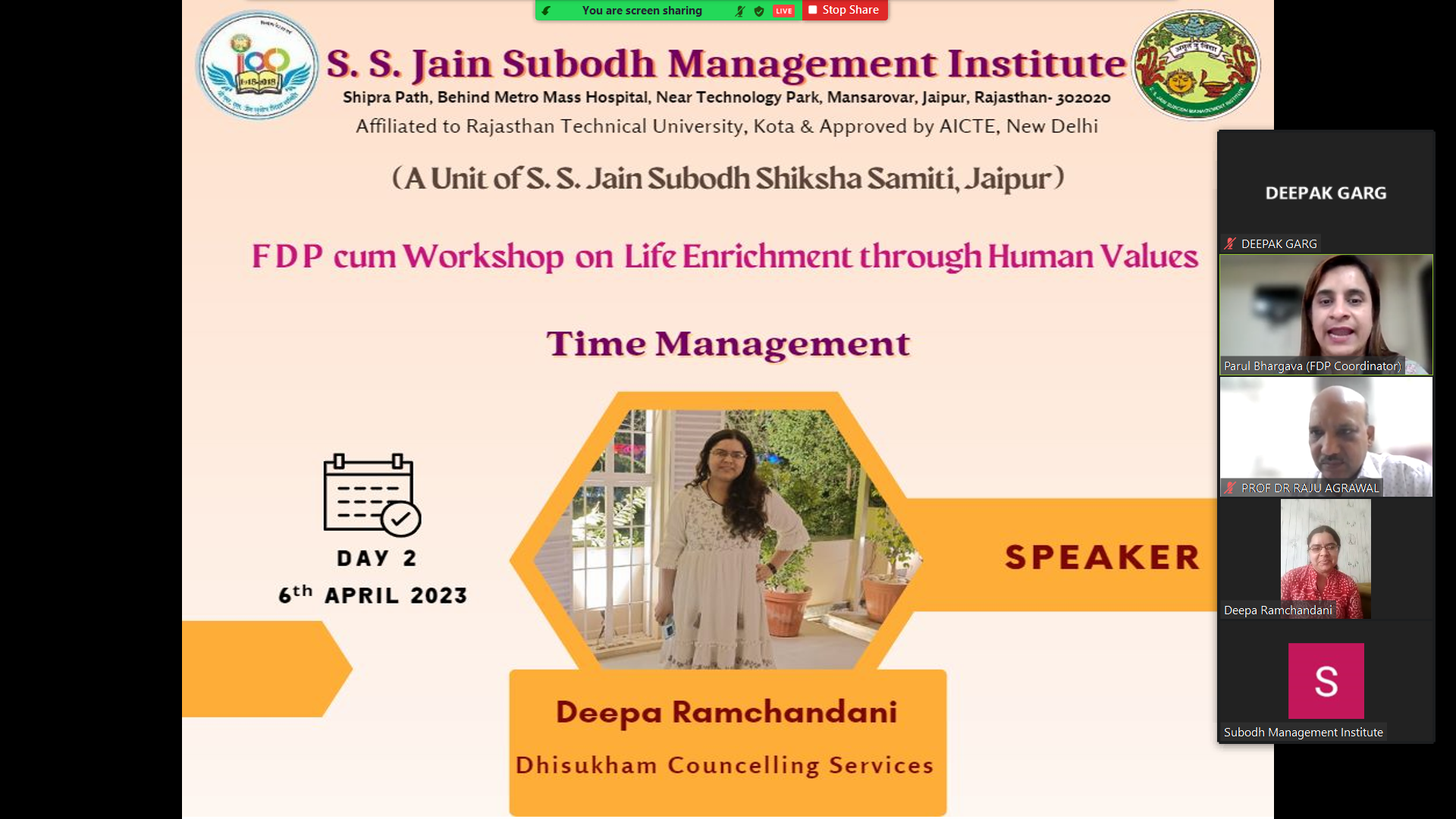 a-fdp-cum-workshop-on-time-management-by-ms-deepa-ramchandani-dhisukham